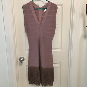 Plum cocktail dress with fringe